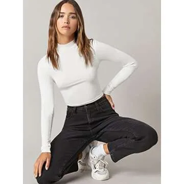 Fitted Mock Neck Long Sleeve Crop Top for Women in White