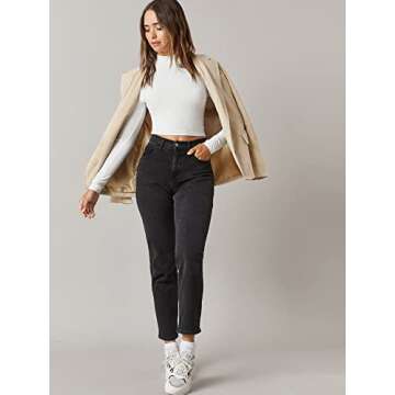 Fitted Mock Neck Long Sleeve Crop Top for Women in White