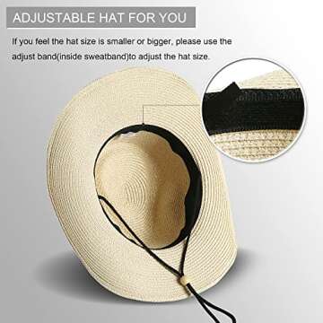 JOYEBUY Womens UPF50 Foldable Summer Straw Hat Wide Brim Fedora Sun Beach hat (A Brown Hat+Black Balaclava)