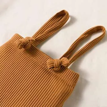 U·nikaka Cotton Rib-Knit Legging Pants with Suspenders Solid Mustard Cream Brown Baby Unisex Pants Adjustable Knot Straps Leggings Brown, 18-24 Months