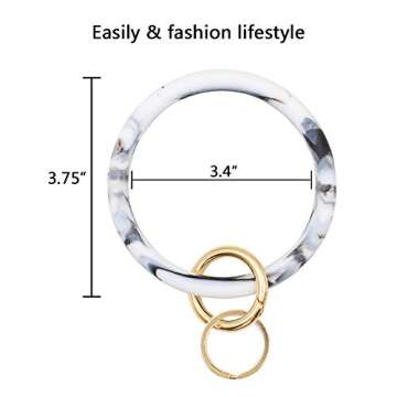 Mwfus Silicon Keychain Key Ring,Bangle Keyring Chain Bracelet,Key Ring Bracelet for Women(Marble White)