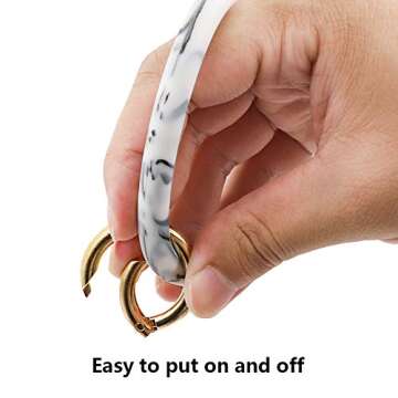 Mwfus Silicon Keychain Key Ring,Bangle Keyring Chain Bracelet,Key Ring Bracelet for Women(Marble White)