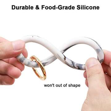 Mwfus Silicon Keychain Key Ring,Bangle Keyring Chain Bracelet,Key Ring Bracelet for Women(Marble White)