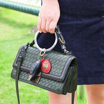 Mwfus Silicon Keychain Key Ring,Bangle Keyring Chain Bracelet,Key Ring Bracelet for Women(Marble White)