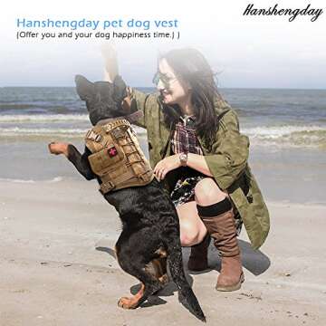 Hanshengday Tactical Dog Vest with Pouch- Training Dog Molle Vest with Handle- K9 Military Dog Harness No Pull Service Dog Vest- Reflective Patches