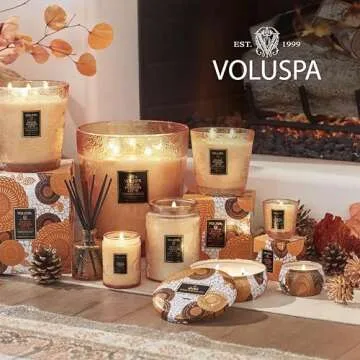 Voluspa Spiced Pumpkin Latte, 2 Wick Boxed Hearth Candle, 16.5 Ounce, 60 Hour Burn Time, Coconut Wax for Clean Burning, Handcrafted in The USA