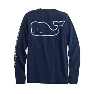 vineyard vines Men's Long Sleeve Vintage Whale Pocket T-Shirt, Blue Blazer, Large