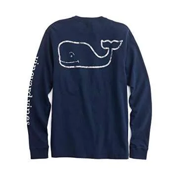 vineyard vines Men's Long Sleeve Vintage Whale Pocket T-Shirt, Blue Blazer, Large