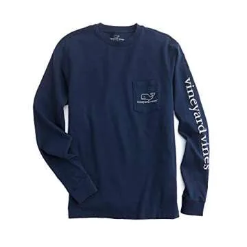 vineyard vines Men's Long Sleeve Vintage Whale Pocket T-Shirt, Blue Blazer, Large