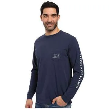 vineyard vines Men's Long Sleeve Vintage Whale Pocket T-Shirt, Blue Blazer, Large