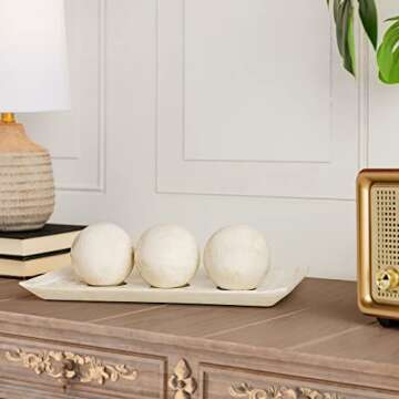 Creative Scents Rustic Luxe Decorative Tray and Orb Set - Centerpiece Table Decorations for Coffee T...