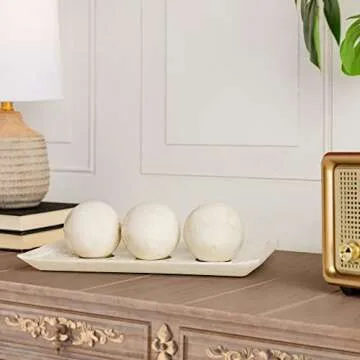 Creative Scents Rustic Luxe Decorative Tray and Orb Set - Centerpiece Table Decorations for Coffee T...