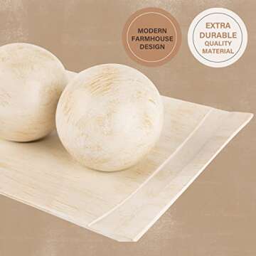 Creative Scents Rustic Luxe Decorative Tray and Orb Set - Centerpiece Table Decorations for Coffee Table Decor - Modern Farmhouse Decor - Decorative Accents Bowl with Balls for Dining Table Decor