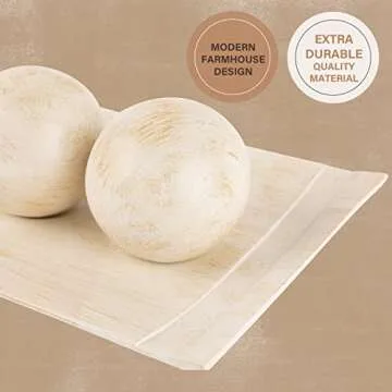 Creative Scents Rustic Luxe Decorative Tray and Orb Set - Centerpiece Table Decorations for Coffee Table Decor - Modern Farmhouse Decor - Decorative Accents Bowl with Balls for Dining Table Decor