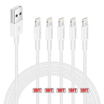 MFi Certified 5Pack 10ft iPhone Charger Cable for Fast Charging