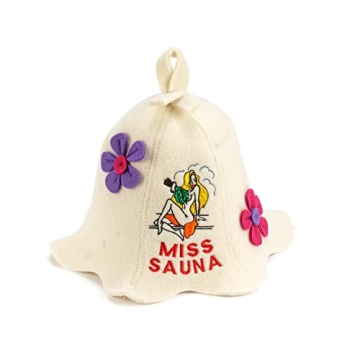 Natural Textile Sauna Hat 'Miss Sauna Flower' - 100% Organic Wool Felt for Sauna Lovers