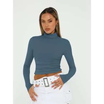 Trendy Queen Women's Turtleneck Crop Top - Haze Blue XS