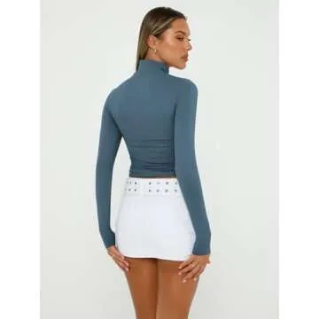 Trendy Queen Women's Turtleneck Crop Top - Haze Blue XS