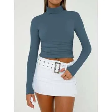 Trendy Queen Women's Turtleneck Crop Top - Haze Blue XS