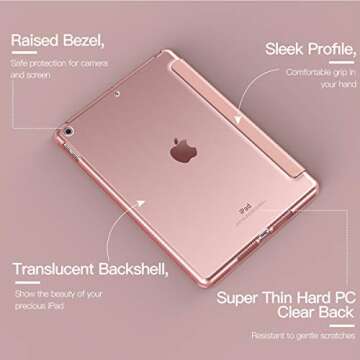 TiMOVO for iPad 10.2 Case iPad 9th Generation 2021/ 8th Generation 2020/ 7th Generation 2019 Case,Slim Translucent Hard PC Protective Smart Cover with Stand, Rose Gold