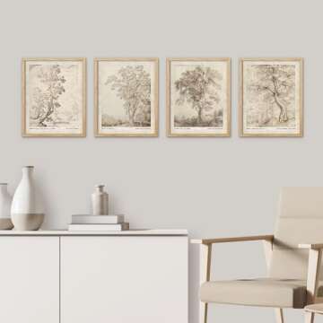 SIGNWIN Framed Poster Vintage Landscape Sketch Antique Tree Wilderness Nature Illustrations Fine Art Decorative Country/Farmhouse Vintage for Living Room, Bedroom, Office - 8"x10"x 4 Natural