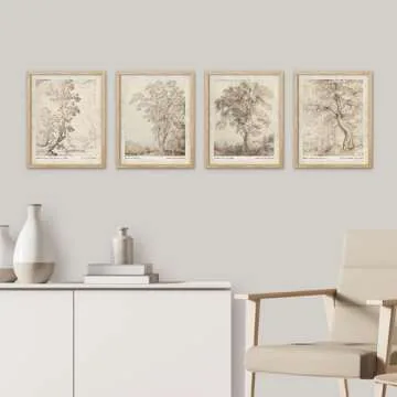 SIGNWIN Framed Poster Vintage Landscape Sketch Antique Tree Wilderness Nature Illustrations Fine Art Decorative Country/Farmhouse Vintage for Living Room, Bedroom, Office - 8"x10"x 4 Natural