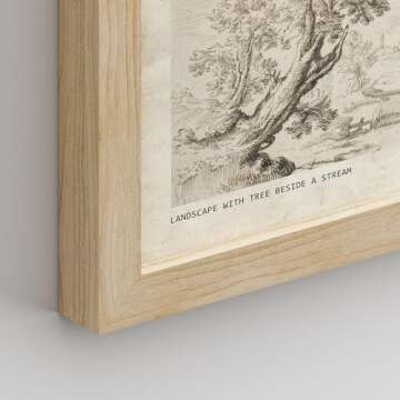 SIGNWIN Framed Poster Vintage Landscape Sketch Antique Tree Wilderness Nature Illustrations Fine Art Decorative Country/Farmhouse Vintage for Living Room, Bedroom, Office - 8"x10"x 4 Natural