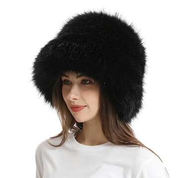 Fuzzy Bucket Hat Y2k Fashion Warm Winter Hat Fluffy Furry Plush Faux Fur Hats Fishing Hat Bucket Hats for Women 2025 A Black