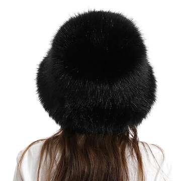 Fuzzy Bucket Hat Y2k Fashion Warm Winter Hat Fluffy Furry Plush Faux Fur Hats Fishing Hat Bucket Hats for Women 2025 A Black