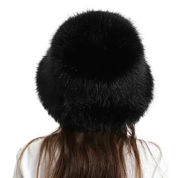Fuzzy Bucket Hat Y2k Fashion Warm Winter Hat Fluffy Furry Plush Faux Fur Hats Fishing Hat Bucket Hats for Women 2025 A Black