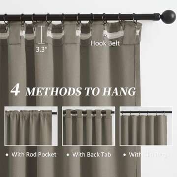 KEQIAOSUOCAI 102 Inch Blackout Curtains Taupe for Living Room 2 Panels Back Tab Hook Belt Primitive Farmhouse Large Window Faux Linen Drape for Sliding Door Track Pleated Look Sand Beach Decor