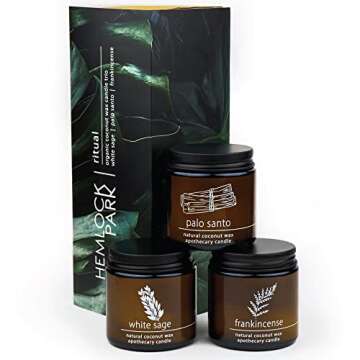 Hemlock Park Apothecary Candle Trio | Gift Set of Three 4 oz Candles Made with Natural Coconut Wax (Ritual | White Sage, Palo Santo, Frankincense)