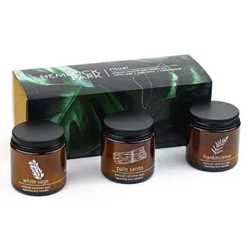 Hemlock Park Apothecary Candle Trio | Gift Set of Three 4 oz Candles Made with Natural Coconut Wax (Ritual | White Sage, Palo Santo, Frankincense)