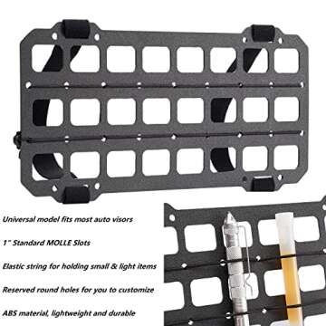 TACNEX Vehicle Rigid MOLLE Panel for Car Visor Organizer EDC Pouch Tool Holster Bag Holder Tactical Gear Rack Truck Equipment Mount Plate Modular Storage Shelf Auto Interior Accessories