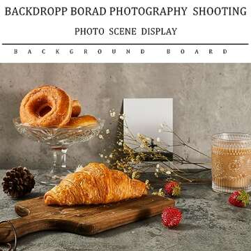 BEIYANG 2 PCS Photo Backdrop Boards with 2 PCS Bracket for Flat Lay or Food Photography Background, Durable Waterproof Realistic Photo Backgrounds for Product Photography 24x24in