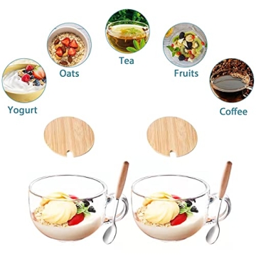 DONYU 16OZ Glass Coffee Mug Set with Lids & Spoon