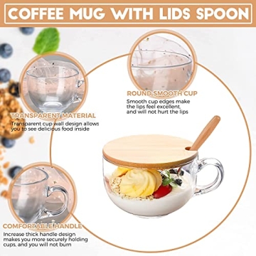 DONYU 16OZ Glass Coffee Mug Set with Lids & Spoon