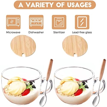 DONYU 16OZ Glass Coffee Mug Set with Lids & Spoon