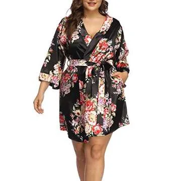 ALLEGRACE Plus Size Floral Satin Robe for Comfort and Style