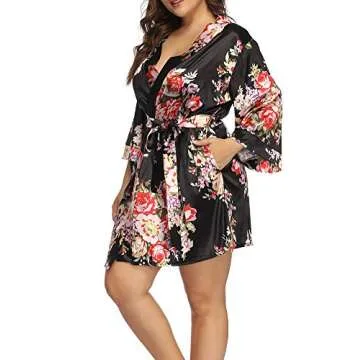 ALLEGRACE Plus Size Floral Satin Robe for Comfort and Style