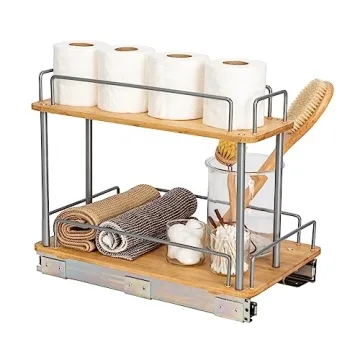 Household Essentials Glidez Steel and Bamboo Pull-Out/Slide-Out Storage Organizer for Under Sink or ...