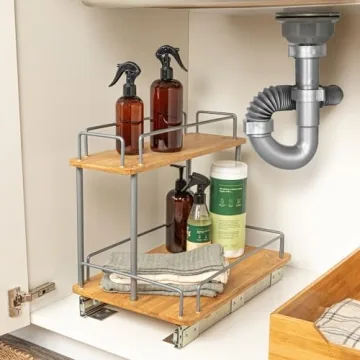 Durable Steel and Bamboo Pull-Out Storage Organizer