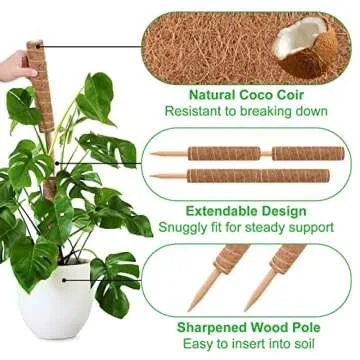 GROWNEER 24 Inch Moss Pole for Plants Indoor, 2 Pcs 15 Inch Stackable Coir Totem Monstera Support, M...