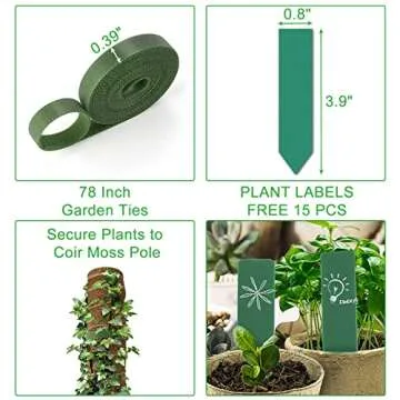 GROWNEER 24 Inch Moss Pole for Plants Indoor, 2 Pcs 15 Inch Stackable Coir Totem Monstera Support, Moss Sticks with 15pcs Labels and 78in Garden Ties, Stake for Climbing Snake Plants Indoor