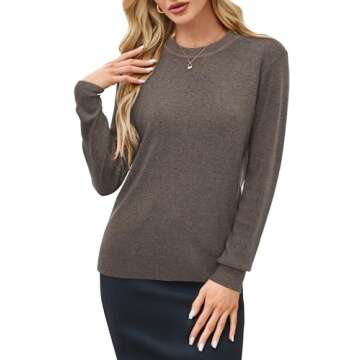 Arach&Cloz Womens Fall Fashion Valentine's Tops 2025 Long Sleeve Sweater Crew Neck Business Casual Outfits Dressy Pink Green(A-Coffee,M)