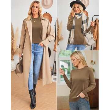 Arach&Cloz Womens Fall Fashion Valentine's Tops 2025 Long Sleeve Sweater Crew Neck Business Casual Outfits Dressy Pink Green(A-Coffee,M)