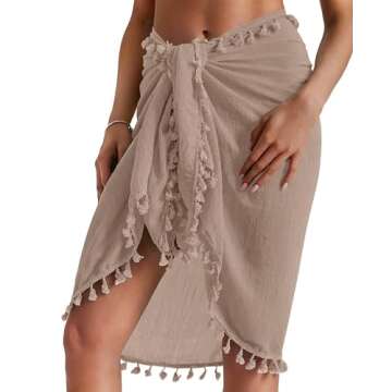 Eicolorte Sarong Wraps for Women - Khaki Short Swim Cover Up, Versatile Beach Shawls