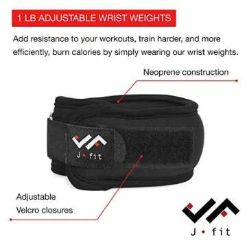 JFIT Adjustable Wrist Weights, Set of 2, 1 LB Each, Small/Medium