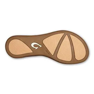 OLUKAI Honu Women's Beach Sandal, Soft & Comfortable Full-Grain Leather, Easy Slip-On Design for Everyday Fashion, Casual & Modern Style, Bright White/Golden Sand, 10