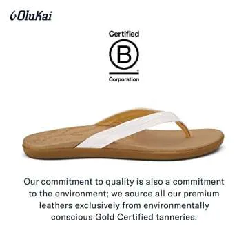 OLUKAI Honu Women's Beach Sandal, Soft & Comfortable Full-Grain Leather, Easy Slip-On Design for Everyday Fashion, Casual & Modern Style, Bright White/Golden Sand, 10